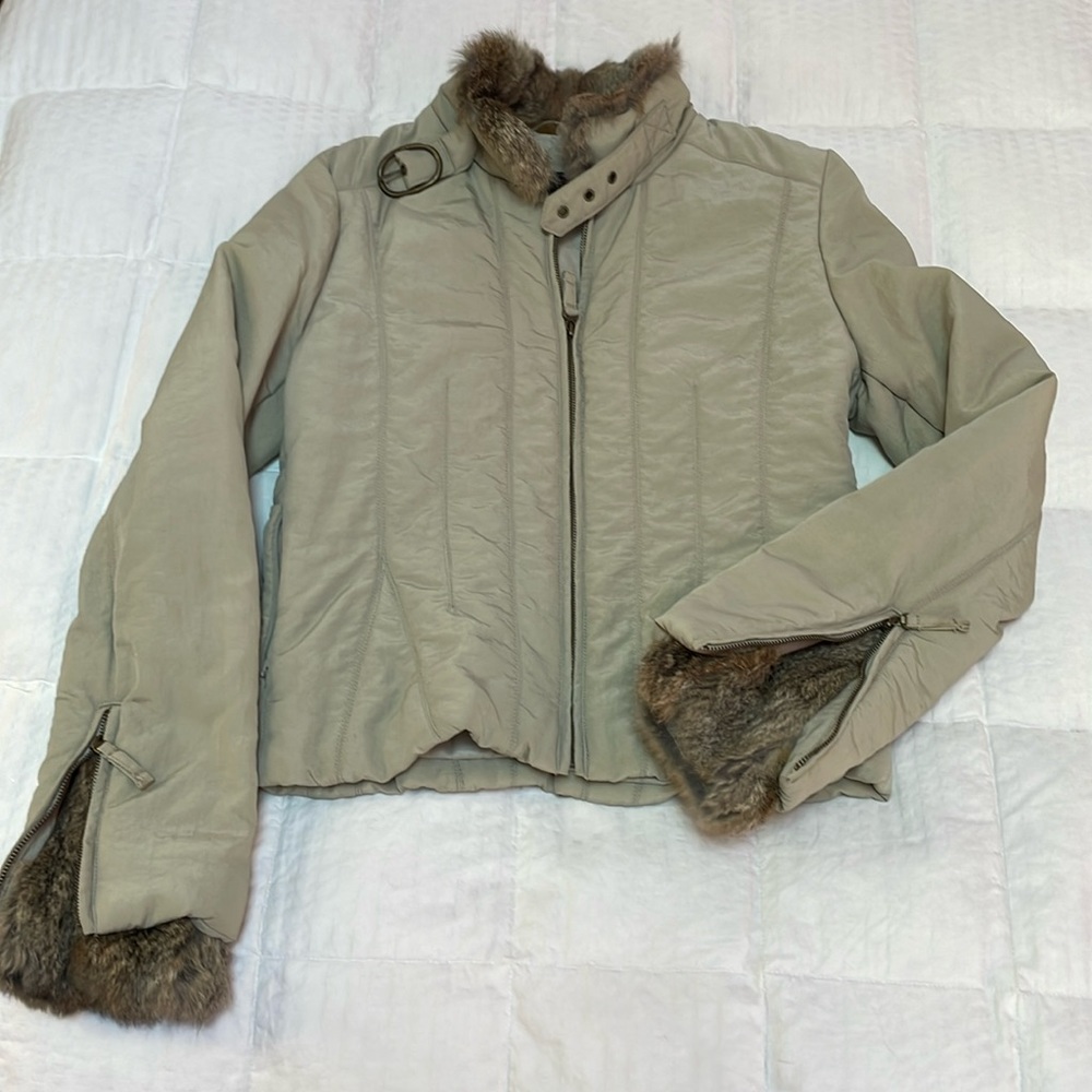 Via Spiga Rabbit Fur Trim bomber style Coat - cute for skiing!